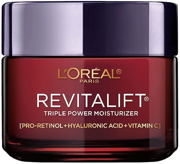 L'Oreal Paris Revitalift Triple Power Anti-Aging Face Moisturizer, Large Format, Pro Retinol, Hyaluronic Acid & Vitamin C to Reduce Wrinkles, Firm & Brighten Skin, 2.55 Oz