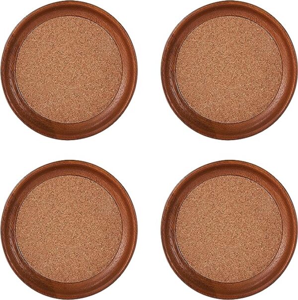 Kamenstein 4 Piece Set, Natural Acacia Wood and Cork Stackable Coasters, Set of 4