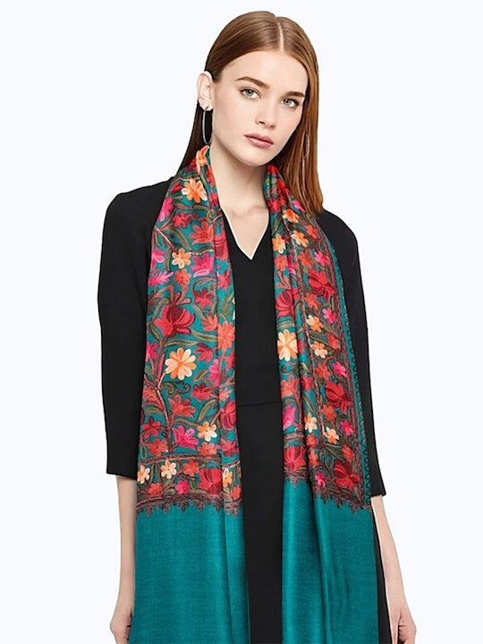 Floral Embroidered Wool Shawl (unisex)